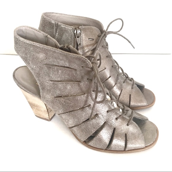 Paul Green Shoes - Paul Green Lace Up Metallic Open Toe Booties 6 8.5